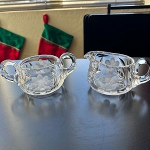 Vintage cut edge edge lead crystal creamer and sugar bowl set